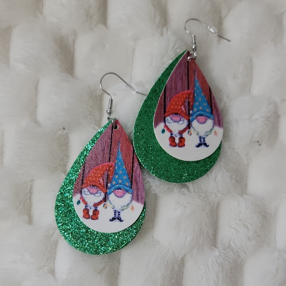 Green Glitter Gnome Earrings